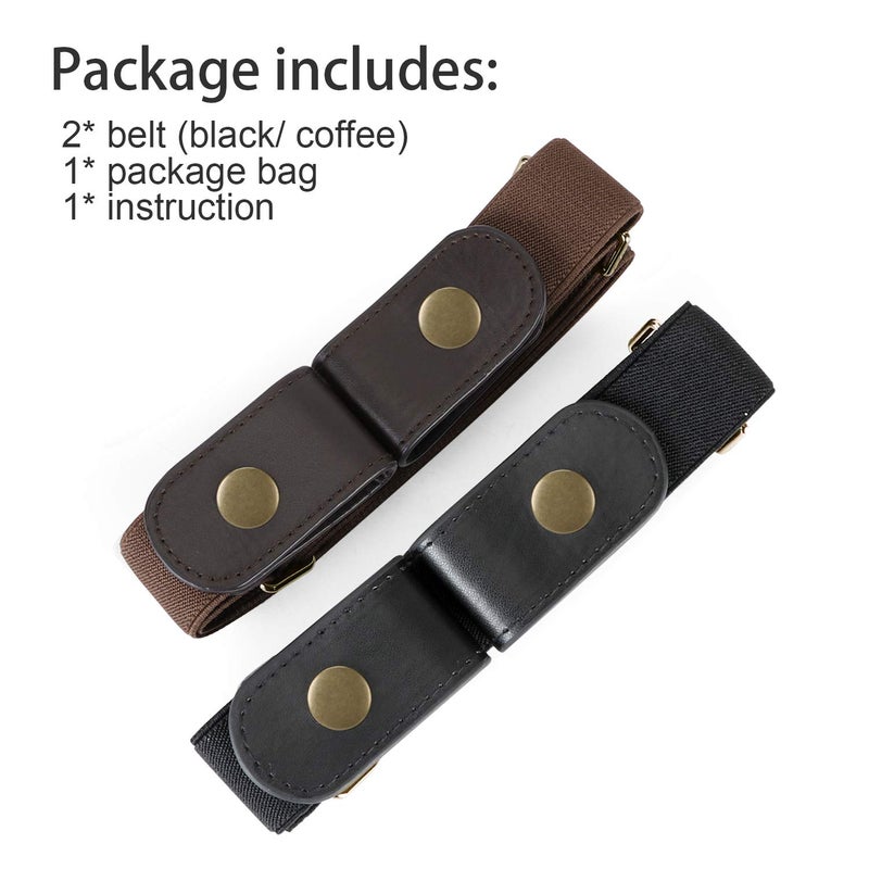 WERFORU 2 Pack No Buckle Show Belt for Men Buckle Free Stretch Belt for Jeans Pants 1.38 Inches Wide Father's Day Gift (H-2 Pack-black+coffee,Suit for pants size 30"-48") - Image 2